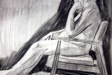 Exercise: Figure Study1 ~ 18” x 24” Conte Crayon Illustration on Newsprint - Fall 2003 - Lansing Community College, Lansing, MI