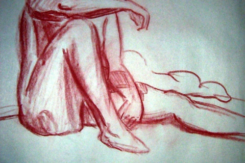 Exercise: Figure Study3 ~ 18” x 24” Conte Crayon Illustration on Newsprint - Fall 2003 - Lansing Community College, Lansing, MI