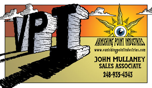 Client: Vanishing Point Industries ~ Business Card, Front ~ Illustration + Digital Colors & Text ~ Fall 2005 ~ Lansing, MI